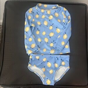 CARTERS Blue Lemon Print Long Sleeve Baby Girl Swimsuit